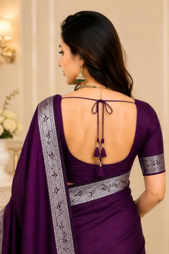 Image of Women's Glory Banarasi Satin Kanjivaram Saree Silver Zari Border Pure Soft Blend Silk Sari Kanchipuram Paithani Silk Party Wedding Festive New Ladies Sadi with Unstiched Blouse Piece.