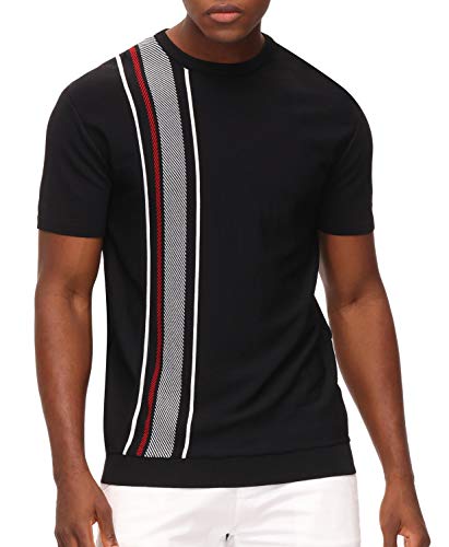 Pj Paul Jones Men's Fashion Contrast Striped Pullover Sweater Crewneck Short Sleeve Knit Sweater Black Xxl #TOP2