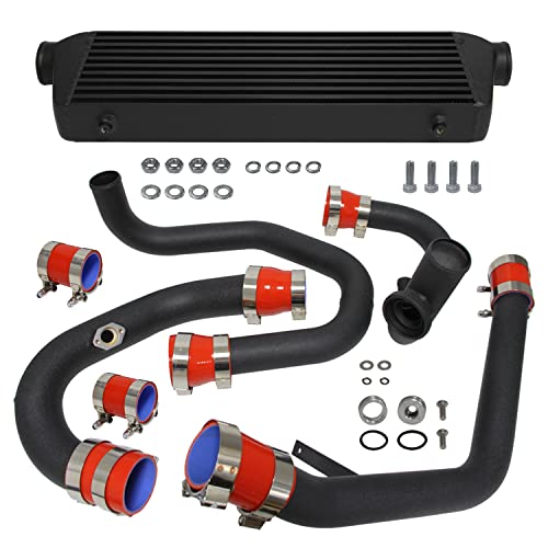 PKSABB Front Mount Intercooler Kit for VW Jetta Golf GTI GL/GLI/GLS MK4 1.8T 1.8L 98-05 Engines FMIC Bolt (black-red pleat)