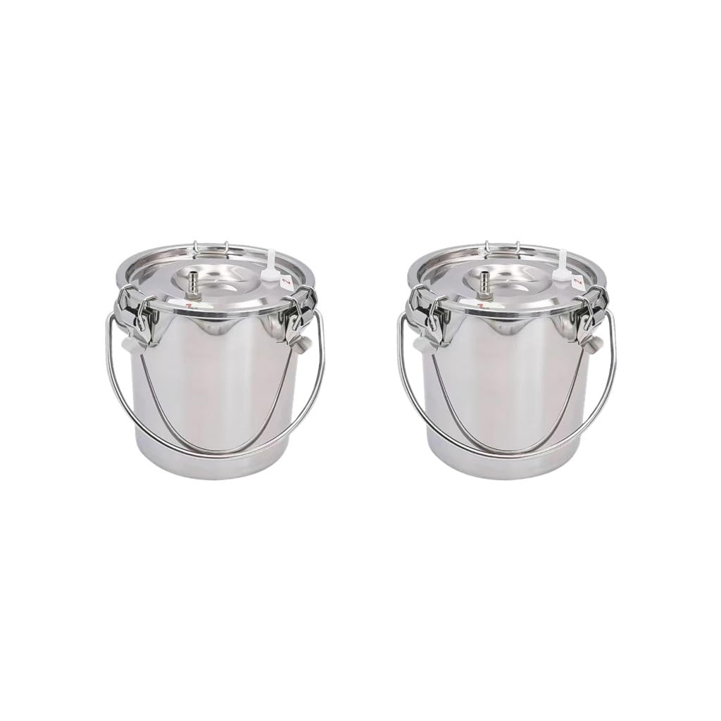 Juego de 2 cubos de ordeñadora para ordeñadora, para vaca, oveja, caballo, 3 L, plateado