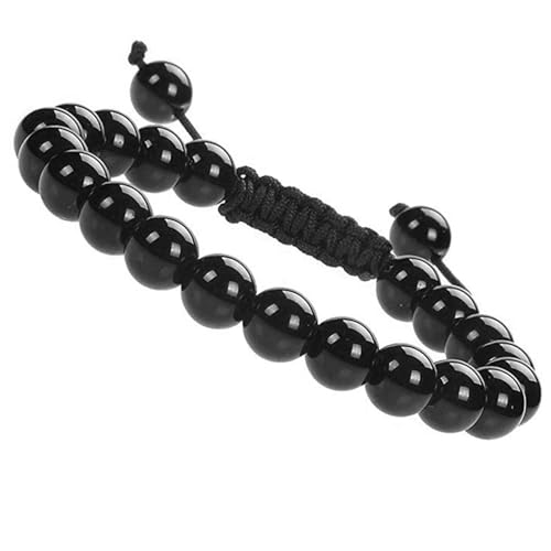 Healing Crystal Bracelet 8mm Adjustable Black Tourmaline Crystal Bracelet Black Beaded Bracelets Natural Stone Chakra Bracelets Girlfriend Braceletss Jewellery Birthday Valentines Christmas Gifts