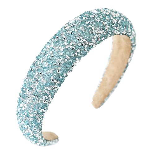 Gmmidea Silver Diamond Rhinestone Headbands for Women Girls Bling Sparkle Beaded Crystal Headband Jeweled Thick Padded Hairband Non Slip Glitter Hair Hoop Accessories B-Blue
