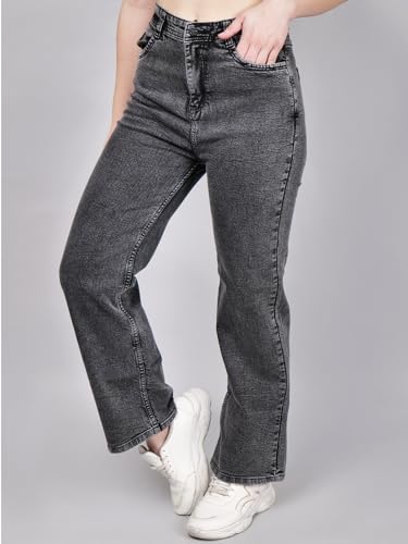 Image of Women's Reguler Fit Modern Regular High Rise Strechable Solid Clean Look Jeans- Dark Grey