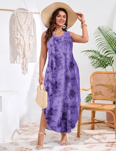 Image of JollieLovin Women Plus Size Summer Tank Maxi Dresses Sleeveless Causal V Neck Beach Long Dresses Swim Cover up (L-5X)
