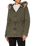  TOM TAILOR Denim Damen Cotton Parka with fur Collar Jacke, Schwarz (Black Olive 7074), Small