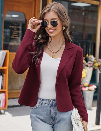 Image of GRACE KARIN Women Sweater Blazer Casual Work Croppped Cardigan Lightweight Button Front Short Knit Blazer Jacket S-XXL
