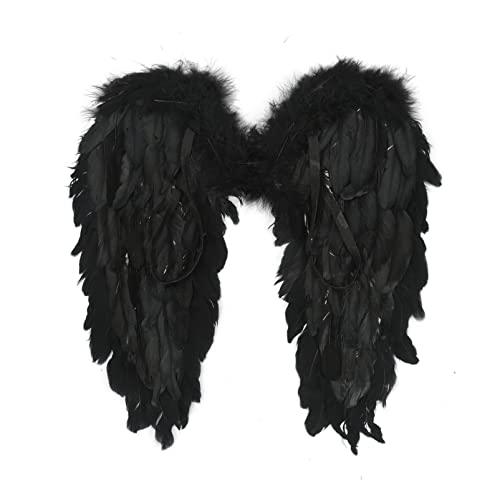 Alvivi Ailes D'ange Blanc Noir Ange Fée Démon Plume Costume De Déguisement Accessoire Parti Halloween Noël ou Carnaval 45 x 35 cm/ 60 x 45 cm Size B Noir Taille unique Cover