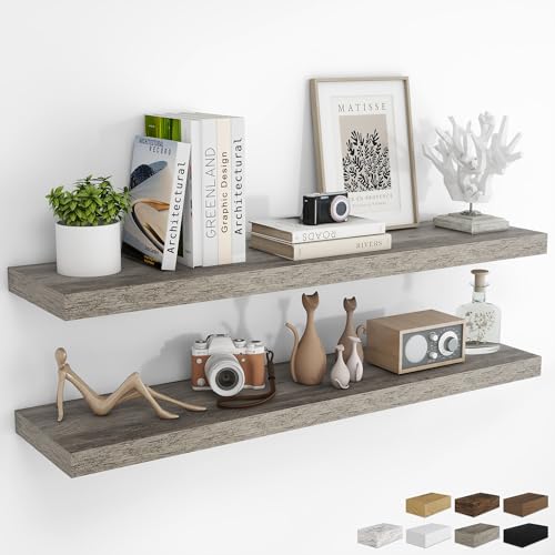 RICHFOCUS Long Floating Shelves for Wall 2Pack, Grey, 48" Lx8 D