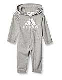 adidas Infant Girls' and Baby Boys' Long Sleeve Hooded Coverall, Gray, 12 Months