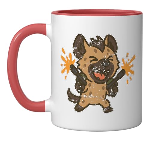 Paintball Hyena Mascot Dual Shot Ceramic Mug, Red/White