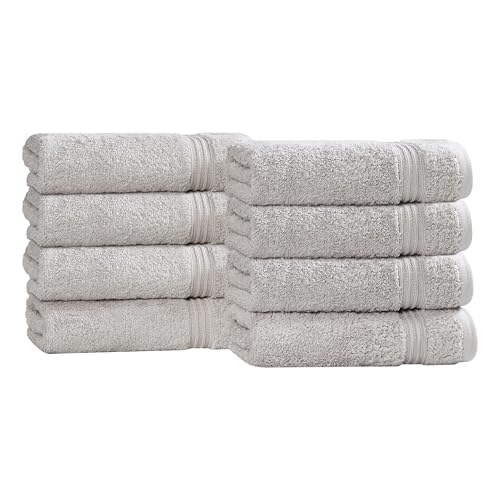 Superior Egyptian Cotton Bath Towel Set, Towels For Home Bathroom, Master, Guest Bath, Decor Essentials, Quick Dry, Absorbent, Large Body Towels, Spa, Hotel, Resort, Adult, Kids, Set of 8, Silver