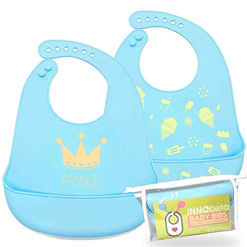 InnoBeta Babero Silicona Bebe Baberos Impermeables Bebe para Niño Niña Babero Flexible y Suave, Babero Grande y Ajustable, Cómodo y Fácil de Limpiar, de 4 Meses a 4 Años(2 Paquetes)