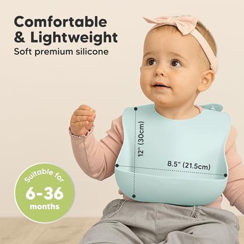 Image of KeaBabies 2-Pack Silicone Bibs for Babies, Toddlers Girl, Boy (Amaze) | Sturdy Food-Grade Baby Bibs for Eating, Large Food Catcher, Easy Clean & Put On, Waterproof Baby Feeding Essentials, BPA-Free