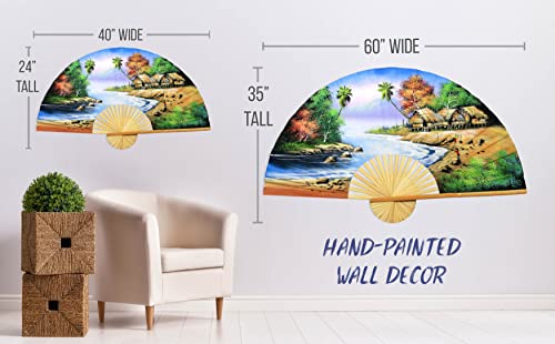 Nautical Decor Folding Wall Fan Hand-Painted Beach Theme Artwork (60 Inch Wide, Seaside Cottage) #TOP3