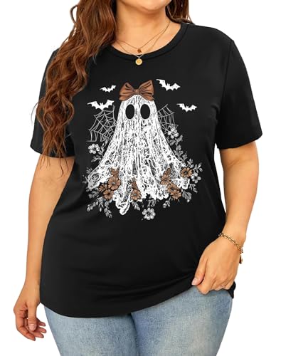 Plus Size Halloween Shirt Women Ghost Graphic T Shirt Halloween Fall Short Sleeve Tops2
