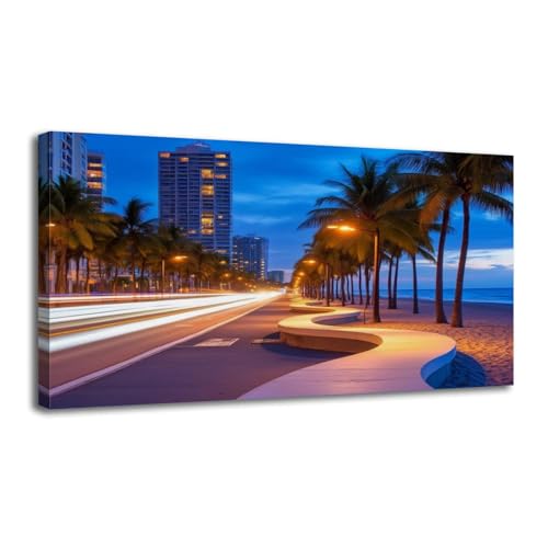 Canvas Wall Art Fort Lauderdale Beach Florida Wooden Framed Artwork Easy to Hang Wall Decor for Kitchen Bathroom 20 x 40 inch