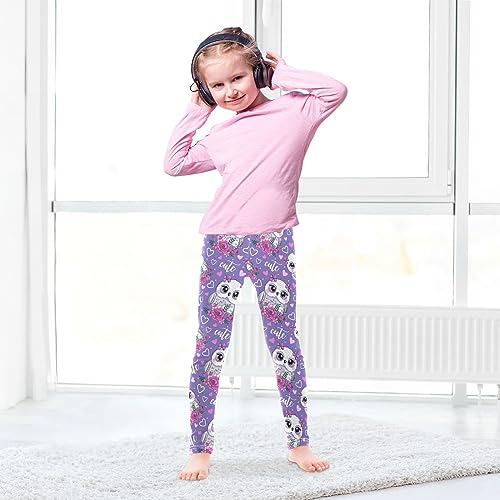 Cute Owl Girls' Leggings Toddler Doodles Purple Kids Yoga Pants Dance Active Tights 7-8T4