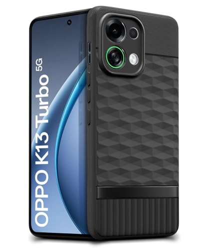 Image of WOW IMAGINE Back Cover for Oppo K13 Turbo 5G | K13 Turbo Pro 5G Hexa Cube Design | Soft Rubberised Case | Inner Velvet Fabric | Matte Silicone Flexible Mobile Case | Camera Protection - Black