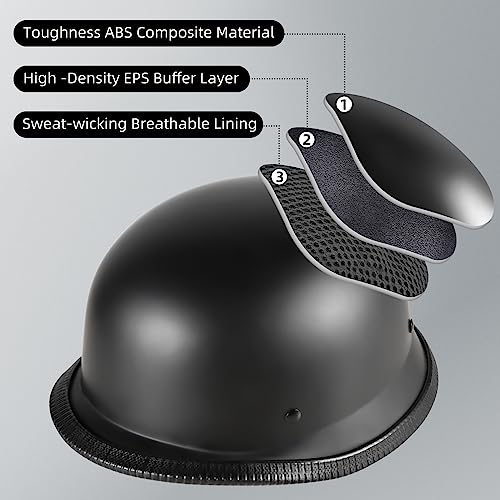 German Style Motorcycle Helmet, Thin Skull Cap Half Helmet For Adult Men Women, Novelty Dot Half Shell Helmet, Retro Half Face Helmet For Cruiser Scooter Chopper, Dot Approved (Matte Black, X-Large) #TOP2