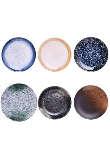 ZPPLD 15.2cm Ceramic Dinner Plates,Dinner Plates Set for 6 People,Plate Set, Tableware for Dishwasher and Microwave, Pasta,Breakfast Plate,6 Colors Retro Style(15.2cm)