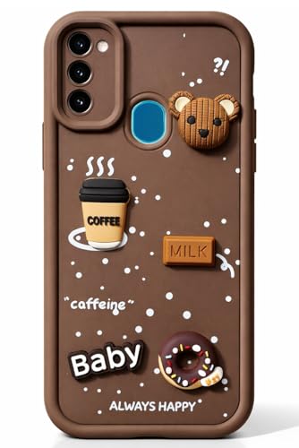 Image of Bintage Ball Bear| Donut| Milk Cake| Baby| Coffee Rubber Case Camera Protection Back Cover Compatible for Samsung Galaxy M30s - Brown