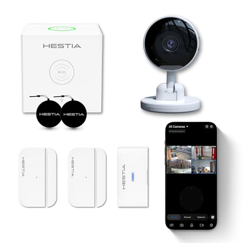 Hestia Smart Home Security Kit with Compact Camera, Door Windows Alarm Sensor, Smart Cube Hub with App No Monthly Subscription Fee