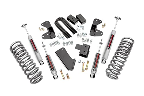 Rough Country Kit de elevación de suspensión de 2.5 pulgadas para Ford F-150 (1980-1996) 4WD con bloques de elevación traseros, amortiguadores N3 delanteros y traseros, resortes helicoidales