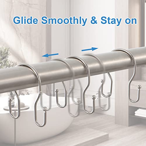 24 Pack Double Shower Curtain Hooks Rings, TENOVEL Double Sided Shower Curtain Hooks Rust Proof for Shower Curtain, Stainless Steel Bathroom Shower Hangers Rings for Shower Rods, Brushed Nickel