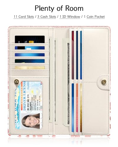 Image of Nipichsha Womens Wallet, RFID Slim Wallets for Women, Thin Ladies Credit Card Holder Purse, Cute Leather Bifold Clutch Billfold with 11 Card Slots & ID Window, Pink Gilt