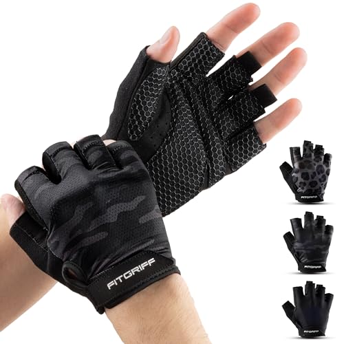 Fitgriff® Trainingshandschuhe für Damen und Herren - Fitness Handschuhe für Krafttraining, Kraftsport, Training, Gym, Workout, Lifting Gloves (Camo-Black, 8)