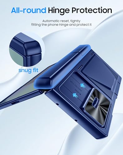 Image of for Samsung Galaxy Z Fold 7 Case with Card Holder RFID Blocking, Built in Slide Lens Cover & Hinge Protection & Kickstand & Screen Protector, Shockproof Wallet Case for Z Fold 7 (Sapphire Blue)