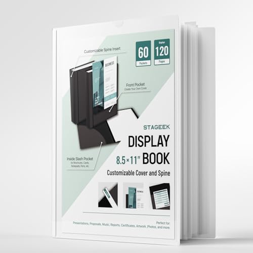 STAGEEK 60-Pocket Portfolio Binder Display 120 Pages, 8.5x11 Binder with Plastic Sleeves, Art Portfolio Folder with Clear Sheet Protectors, Presentation Book for Artwork, Document Organizer by STAGEEK - Used condition - CA$15.83