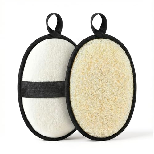 RIYNIBIY Men’s Loofah Set, Black & White, Body Scrubber