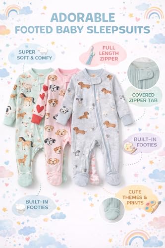 Image of TuddyBuddy 100% Cotton Multi Color Zipper Romper Sleepsuit /Romper /Jumpsuit for Baby Boy & Baby Girl
