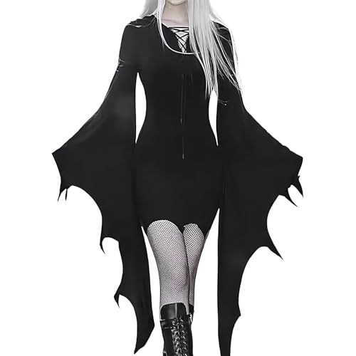 Robe d'Halloween avec ailes de chauve-souris noire et style vintage pour femme
