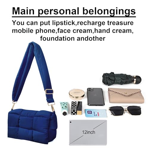 Image of Shoulder Bag Lightweight Puffer Tote Crossbody Bag Handwoven for Women | waterproof nylon, durable, soft padded texture, versatile for travel, work, weekend, everyday, adjustable strap