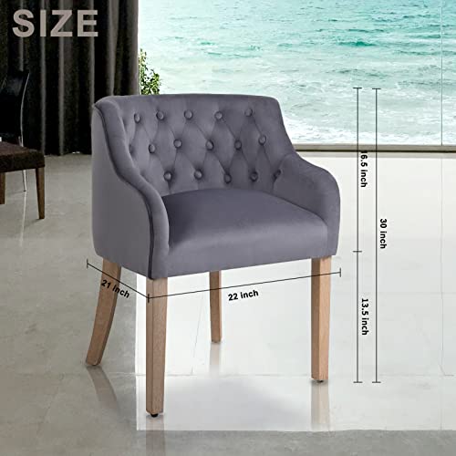 Ermnois Modern Accent Chair With Wood Legs, Set Of 2 Grey Home Office Desk Chair With Tufted Back, Dining Chair For Dining Room,Makeup Vanity Chair For Bedroom,Desk Chair No Wheels #TOP2