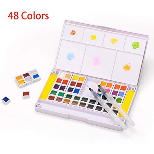 LAOYE Peinture Aquarelle Professionnelle 48 Couleurs-Palette pour Aquarelle-Boîte dAquarelle Transportable avec 2 Stylo d'aquarelle 1 Palette Aquarelle de Voyage pour Débutant Amateur Artiste