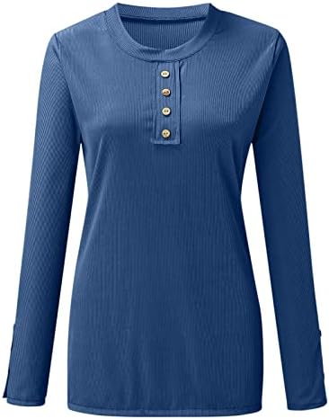 2025 Dames Lange Mouw T-shirts Button-Down Slim Fit Tops Ronde Hals Geribbeld Shirt Zwart Onbedrukt, donkergrijs, XL