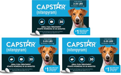 Image of Capstar (Nitenpyram) Fast-Acting Oral Flea Treatment for Dogs 2-25 Lbs, Vet-Recommended Medication Tablets, Flea Tablets for Dogs Start Killing in 30 Minutes, 6 Doses (Pack of 3)