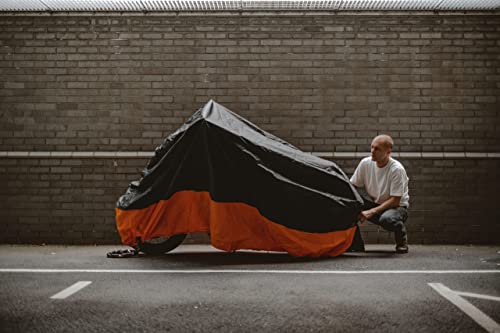 Tokept Motorcycle Cover, All-Season Waterproof Outdoor Sun Protection Fit Up To 116 Inch Harley-Davidson Honda Suzuki Kawasaki Yamaha (Xxxl Black&Orange) #TOP6