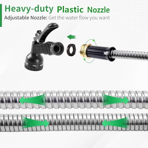 Yereen Metal Garden Hose 75FT, 304 Stainless Steel Garden Hose with 3/4\" Connector Fittings, Kink Free Flexible Lightweight Outdoor Water Hose - Thumbnail 5