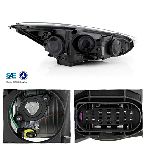 AKKON - Fits 2015 2016 2017 2018 Ford Focus Halogen Type Chrome Headlight w/LED DRL Tube Driver Left Side Replacement