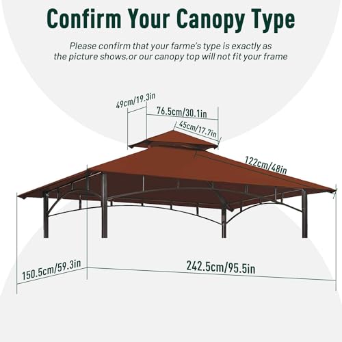 OLILAWN Grill Gazebo Replacement Canopy Roof, 5' x 8' Outdoor BBQ Gazebo Canopy Top Cover, Double Tired Grill Shelter Cover with Durable Polyester Fabric, Fit for Model L-GG001PST-F, Burgundy by OLILAWN - Image 2