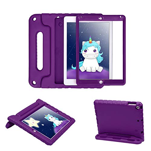 HDE Case for iPad Air 2 - Kids Shockproof Bumper Hard Cover Handle Stand with Built in Screen Protector for Apple iPad Air 2-2014 Release 2nd Generation (Purple)