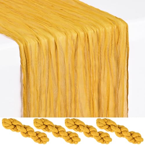4 Pack Gold Cheesecloth Table Runner 17x108 Inches Boho Home Decor