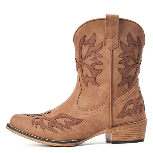 IXU Cowboy Boots for Women Ankle Cowgirl Boots Western Embroidered Booties