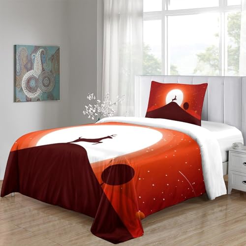 Housse de couette 135x200 avec fermeture éclair parure lit cerf 3D