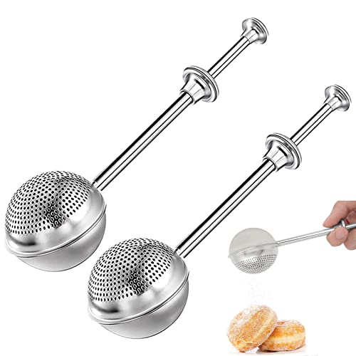 Powdered Sugar Shaker Duster, 2Pc Bakers Sifter Dusting Wand, Baker Dusting Wand, Stainless Steel Sugar Shaker, Powdered Sugar Duster, Flour Duster for Baking, Flour Sugar Powder Kitchen Tools