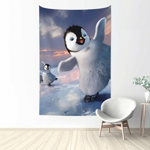 Tapisserie pingouin heureux 152x101 cm décoration murale en tissu